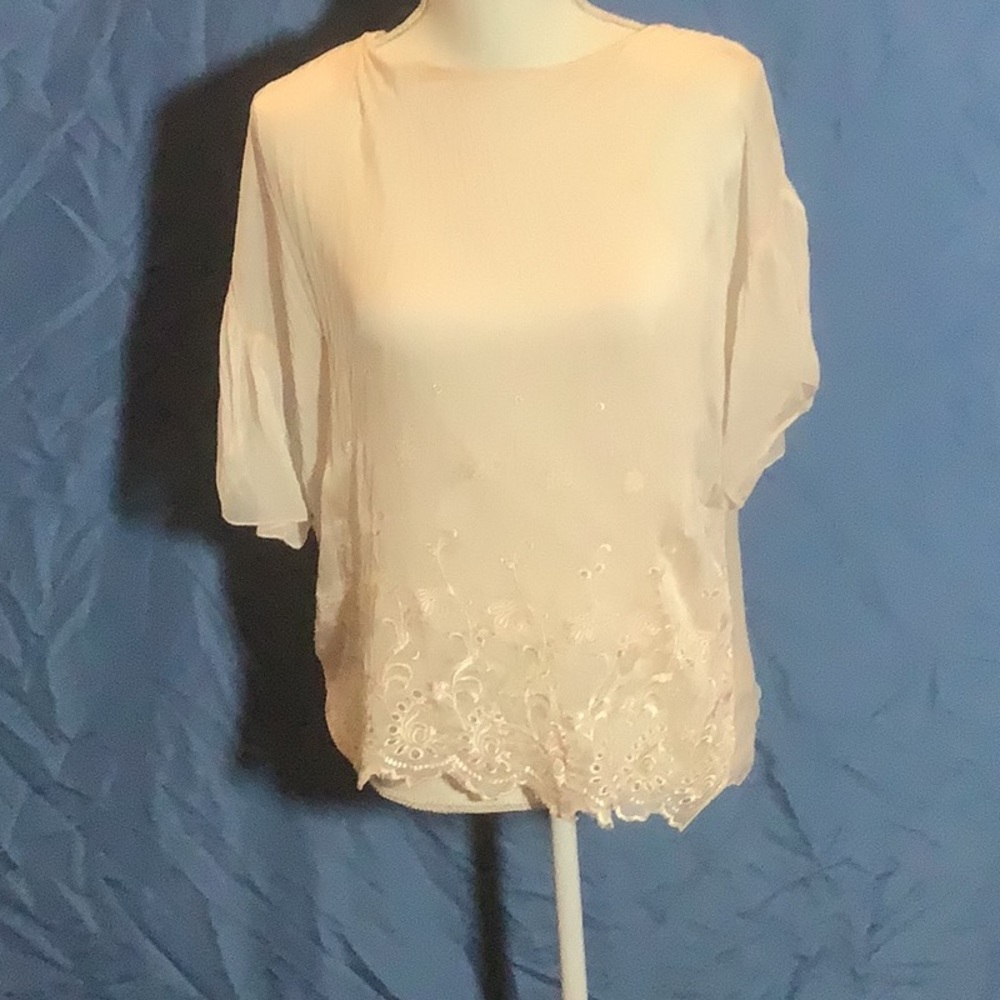 Via Signora Blush Viscose/Silk. Short Sleeved Top